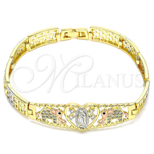 Gold Filled Bracelet — Fancy Bracelet Elephant and Guadalupe Design with White — main product view — SKU 136155 | Oro Laminado brazalete — elegante Bracelet Elephant and Guadalupe diseño with blanco — SKU 136155