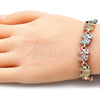 Oro Laminado Fancy Bracelet, Gold Filled Style Elephant Design, with White and Black Micro Pave, Polished, Tricolor, 03.380.0016.07 (10 MM Thickness, 7 Inches Length)
