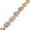 Oro Laminado Fancy Bracelet, Gold Filled Style Elephant Design, with White and Black Micro Pave, Polished, Tricolor, 03.380.0016.07 (10 MM Thickness, 7 Inches Length)