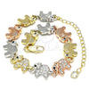 Oro Laminado Fancy Bracelet, Gold Filled Style Elephant Design, with White and Black Micro Pave, Polished, Tricolor, 03.380.0016.07 (10 MM Thickness, 7 Inches Length)