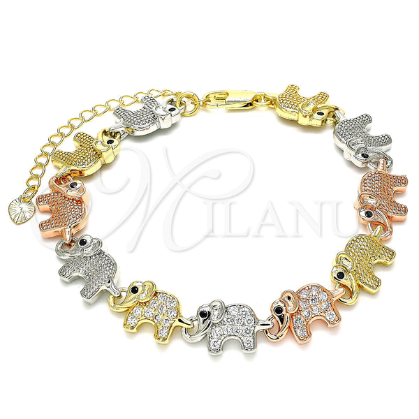 Gold Filled Bracelet — Fancy Bracelet Elephant Design with White and Black — main product view — SKU 136157 | Oro Laminado brazalete — elegante Bracelet Elephant diseño with blanco and negro — SKU 136157