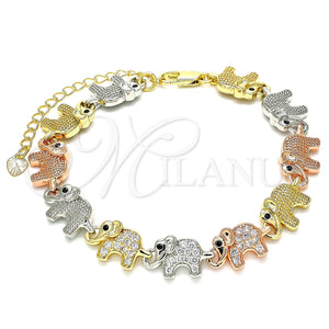 Gold Filled Bracelet — Fancy Bracelet Elephant Design with White and Black — main product view — SKU 136157 | Oro Laminado brazalete — elegante Bracelet Elephant diseño with blanco and negro — SKU 136157