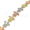 Oro Laminado Fancy Bracelet, Gold Filled Style Turtle Design, with White Micro Pave, Polished, Tricolor, 03.380.0017.07 (15 MM Thickness, 7 Inches Length)