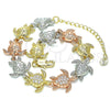 Oro Laminado Fancy Bracelet, Gold Filled Style Turtle Design, with White Micro Pave, Polished, Tricolor, 03.380.0017.07 (15 MM Thickness, 7 Inches Length)