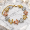 Oro Laminado Fancy Bracelet, Gold Filled Style Turtle Design, with White Micro Pave, Polished, Tricolor, 03.380.0017.07 (15 MM Thickness, 7 Inches Length)