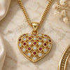 Oro Laminado Pendant Necklace, Gold Filled Style Heart Design, with Garnet and White Micro Pave, Polished, Golden Finish, 04.156.0118.1.20 (02 MM Thickness, 20 Inches Length)