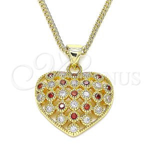 Gold Filled Necklace — Pendant Necklace Heart Design with Garnet and White — main product view — SKU 136223 | Oro Laminado collar — Pendant Necklace corazón diseño with Garnet and blanco — SKU 136223