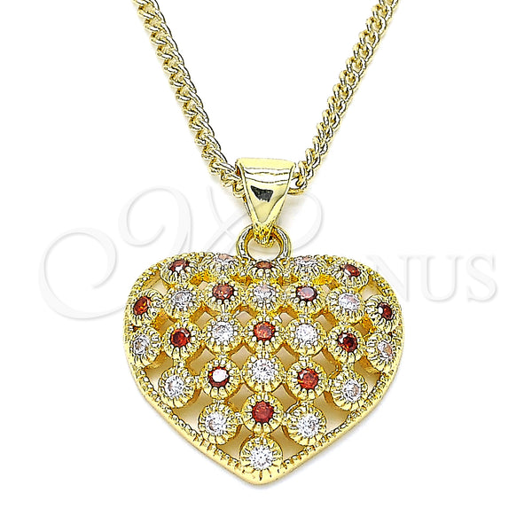 Gold Filled Necklace — Pendant Necklace Heart Design with Garnet and White — main product view — SKU 136223 | Oro Laminado collar — Pendant Necklace corazón diseño with Garnet and blanco — SKU 136223