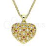 Oro Laminado Pendant Necklace, Gold Filled Style Heart Design, with Garnet and White Micro Pave, Polished, Golden Finish, 04.156.0118.1.20 (02 MM Thickness, 20 Inches Length)