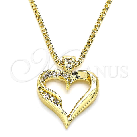 Oro Laminado Pendant Necklace, Gold Filled Style Heart Design, with White Micro Pave, Polished, Golden Finish, 04.156.0351.20 (02 MM Thickness, 20 Inches Length)