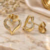 Oro Laminado Stud Earring, Gold Filled Style Heart Design, with White Micro Pave, Polished, Golden Finish, 02.156.0486