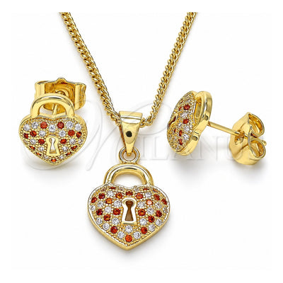 Oro Laminado Earring and Pendant Adult Set, Gold Filled Style Polished, Golden Finish, 10.156.0246.4