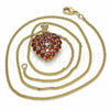 Oro Laminado Pendant Necklace, Gold Filled Style Heart Design, with Garnet and White Cubic Zirconia, Polished, Golden Finish, 04.346.0014.1.20 (02 MM Thickness, 20 Inches Length)