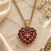 Oro Laminado Pendant Necklace, Gold Filled Style Heart Design, with Garnet and White Cubic Zirconia, Polished, Golden Finish, 04.346.0014.1.20 (02 MM Thickness, 20 Inches Length)