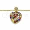 Oro Laminado Pendant Necklace, Gold Filled Style Heart Design, with Multicolor Cubic Zirconia, Polished, Golden Finish, 04.346.0014.2.20 (02 MM Thickness, 20 Inches Length)