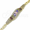Oro Laminado Fancy Bracelet, Gold Filled Style with Multicolor Cubic Zirconia, Polished, Golden Finish, 03.316.0059.08 (05 MM Thickness, 8 Inches Length)