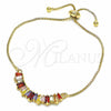 Oro Laminado Adjustable Bolo Bracelet, Gold Filled Style Baguette Design, with Multicolor Cubic Zirconia, Polished, Golden Finish, 03.316.0063.10 (01 MM Thickness, 10 Inches Length)