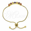 Oro Laminado Adjustable Bolo Bracelet, Gold Filled Style Baguette Design, with Multicolor Cubic Zirconia, Polished, Golden Finish, 03.316.0063.10 (01 MM Thickness, 10 Inches Length)