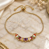 Oro Laminado Adjustable Bolo Bracelet, Gold Filled Style Baguette Design, with Multicolor Cubic Zirconia, Polished, Golden Finish, 03.316.0063.10 (01 MM Thickness, 10 Inches Length)