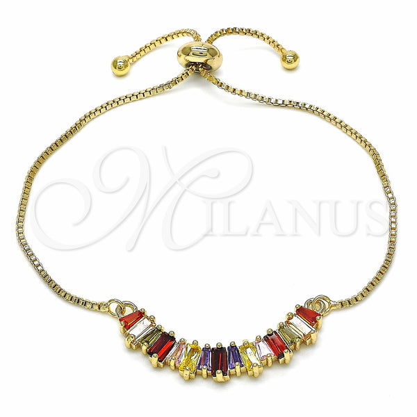 Gold Filled Bracelet — Adjustable Bolo Bracelet Baguette Design with Multicolor Cubic — main product view — SKU 139396 | Oro Laminado brazalete — Adjustable Bolo Bracelet Baguette diseño with Multicolor Cubic — SKU 139396