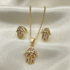 Oro Laminado Earring and Pendant Adult Set, Gold Filled Style Hand of God Design, with Multicolor Micro Pave, Polished, Golden Finish, 10.316.0051