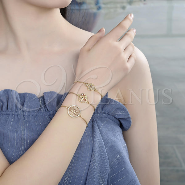 Gold Filled Bracelet — Adjustable Bolo Bracelet Tree Design with Multicolor Cubic — alternate product view — SKU 139407 | Oro Laminado brazalete — Adjustable Bolo Bracelet Tree diseño with Multicolor Cubic — SKU 139407
