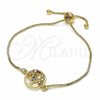 Oro Laminado Adjustable Bolo Bracelet, Gold Filled Style Tree Design, with Multicolor Cubic Zirconia, Polished, Golden Finish, 03.316.0067.09 (01 MM Thickness, 9 Inches Length)