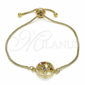 Gold Filled Bracelet — Adjustable Bolo Bracelet Tree Design with Multicolor Cubic — main product view — SKU 139407 | Oro Laminado brazalete — Adjustable Bolo Bracelet Tree diseño with Multicolor Cubic — SKU 139407