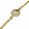 Oro Laminado Fancy Bracelet, Gold Filled Style Butterfly and Fish Design, with Black and White Cubic Zirconia, Polished, Golden Finish, 03.316.0069.08 (05 MM Thickness, 8 Inches Length)