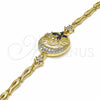 Oro Laminado Fancy Bracelet, Gold Filled Style Butterfly and Fish Design, with Black and White Cubic Zirconia, Polished, Golden Finish, 03.316.0069.08 (05 MM Thickness, 8 Inches Length)