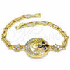 Oro Laminado Fancy Bracelet, Gold Filled Style Butterfly and Fish Design, with Black and White Cubic Zirconia, Polished, Golden Finish, 03.316.0069.08 (05 MM Thickness, 8 Inches Length)