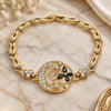Oro Laminado Fancy Bracelet, Gold Filled Style Butterfly and Fish Design, with Black and White Cubic Zirconia, Polished, Golden Finish, 03.316.0069.08 (05 MM Thickness, 8 Inches Length)
