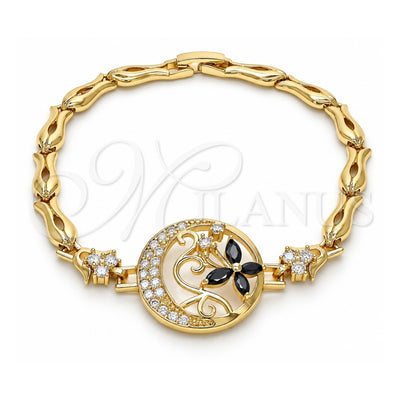 Oro Laminado Fancy Bracelet, Gold Filled Style Butterfly and Fish Design, with Black and White Cubic Zirconia, Polished, Golden Finish, 03.316.0069.08 (05 MM Thickness, 8 Inches Length)