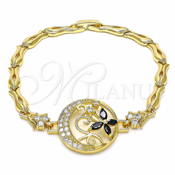 Gold Filled Bracelet — Fancy Bracelet Butterfly and Fish Design with Black — main product view — SKU 139409 | Oro Laminado brazalete — elegante Bracelet Butterfly and Fish diseño with negro — SKU 139409
