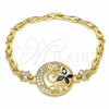 Oro Laminado Fancy Bracelet, Gold Filled Style Butterfly and Fish Design, with Black and White Cubic Zirconia, Polished, Golden Finish, 03.316.0069.08 (05 MM Thickness, 8 Inches Length)