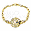 Oro Laminado Fancy Bracelet, Gold Filled Style Butterfly and Fish Design, with Black and White Cubic Zirconia, Polished, Golden Finish, 03.316.0069.08 (05 MM Thickness, 8 Inches Length)