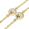 Oro Laminado Fancy Bracelet, Gold Filled Style Butterfly and Fish Design, with Black and White Cubic Zirconia, Polished, Golden Finish, 03.316.0069.08 (05 MM Thickness, 8 Inches Length)