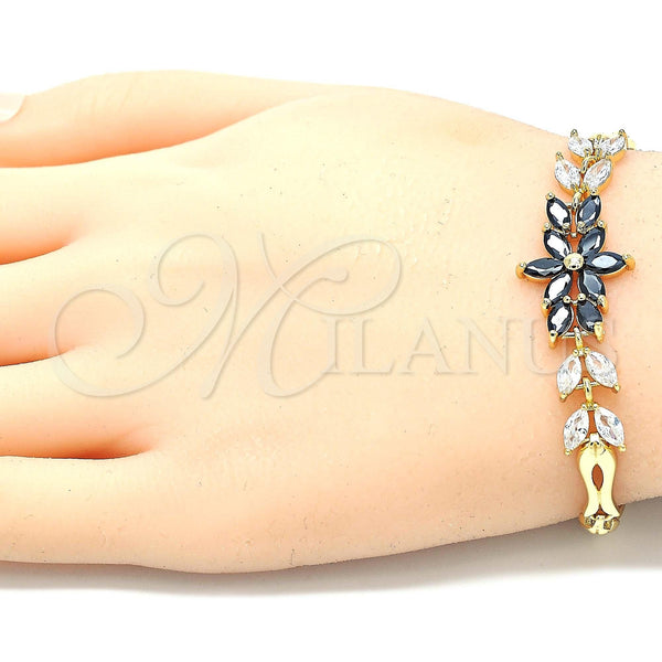 Gold Filled Bracelet — Fancy Bracelet Flower and Leaf Design with Black — alternate product view — SKU 139411 | Oro Laminado brazalete — elegante Bracelet flor and Leaf diseño with negro — SKU 139411