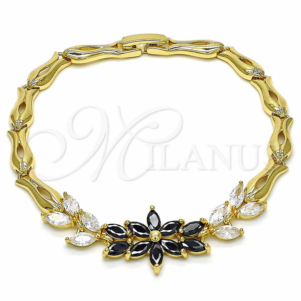 Gold Filled Bracelet — Fancy Bracelet Flower and Leaf Design with Black — main product view — SKU 139411 | Oro Laminado brazalete — elegante Bracelet flor and Leaf diseño with negro — SKU 139411
