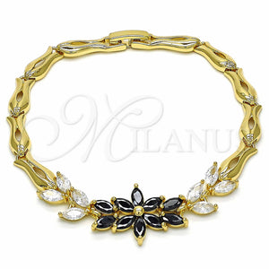 Gold Filled Bracelet — Fancy Bracelet Flower and Leaf Design with Black — main product view — SKU 139411 | Oro Laminado brazalete — elegante Bracelet flor and Leaf diseño with negro — SKU 139411