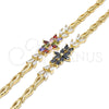 Oro Laminado Fancy Bracelet, Gold Filled Style Flower and Leaf Design, with Black and White Cubic Zirconia, Polished, Golden Finish, 03.316.0070.08 (05 MM Thickness, 8 Inches Length)