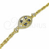 Oro Laminado Fancy Bracelet, Gold Filled Style Leaf and Fish Design, with Black and White Cubic Zirconia, Polished, Golden Finish, 03.316.0071.08 (05 MM Thickness, 8 Inches Length)