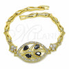 Oro Laminado Fancy Bracelet, Gold Filled Style Leaf and Fish Design, with Black and White Cubic Zirconia, Polished, Golden Finish, 03.316.0071.08 (05 MM Thickness, 8 Inches Length)
