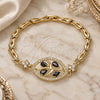 Oro Laminado Fancy Bracelet, Gold Filled Style Leaf and Fish Design, with Black and White Cubic Zirconia, Polished, Golden Finish, 03.316.0071.08 (05 MM Thickness, 8 Inches Length)