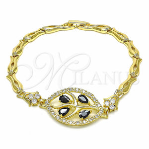 Gold Filled Bracelet — Fancy Bracelet Leaf and Fish Design with Black — main product view — SKU 139413 | Oro Laminado brazalete — elegante Bracelet Leaf and Fish diseño with negro — SKU 139413