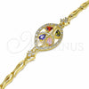 Oro Laminado Fancy Bracelet, Gold Filled Style Leaf and Fish Design, with Multicolor Cubic Zirconia, Polished, Golden Finish, 03.316.0071.1.08 (05 MM Thickness, 8 Inches Length)