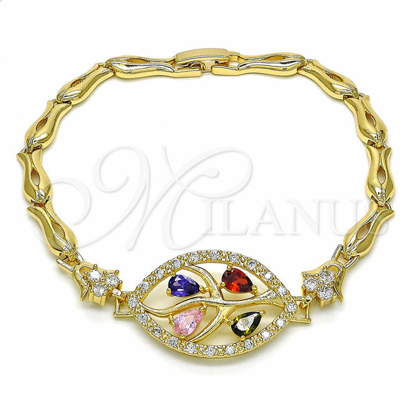 Gold Filled Bracelet — Fancy Bracelet Leaf and Fish Design with Multicolor — main product view — SKU 139414 | Oro Laminado brazalete — elegante Bracelet Leaf and Fish diseño with Multicolor — SKU 139414