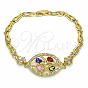 Gold Filled Bracelet — Fancy Bracelet Leaf and Fish Design with Multicolor — main product view — SKU 139414 | Oro Laminado brazalete — elegante Bracelet Leaf and Fish diseño with Multicolor — SKU 139414