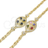 Oro Laminado Fancy Bracelet, Gold Filled Style Leaf and Fish Design, with Multicolor Cubic Zirconia, Polished, Golden Finish, 03.316.0071.1.08 (05 MM Thickness, 8 Inches Length)