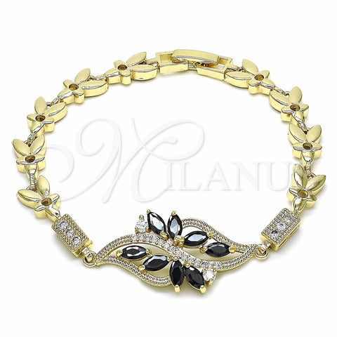 Oro Laminado Fancy Bracelet, Gold Filled Style with Black and White Cubic Zirconia, Polished, Golden Finish, 03.316.0072.07 (07 MM Thickness, 7 Inches Length)